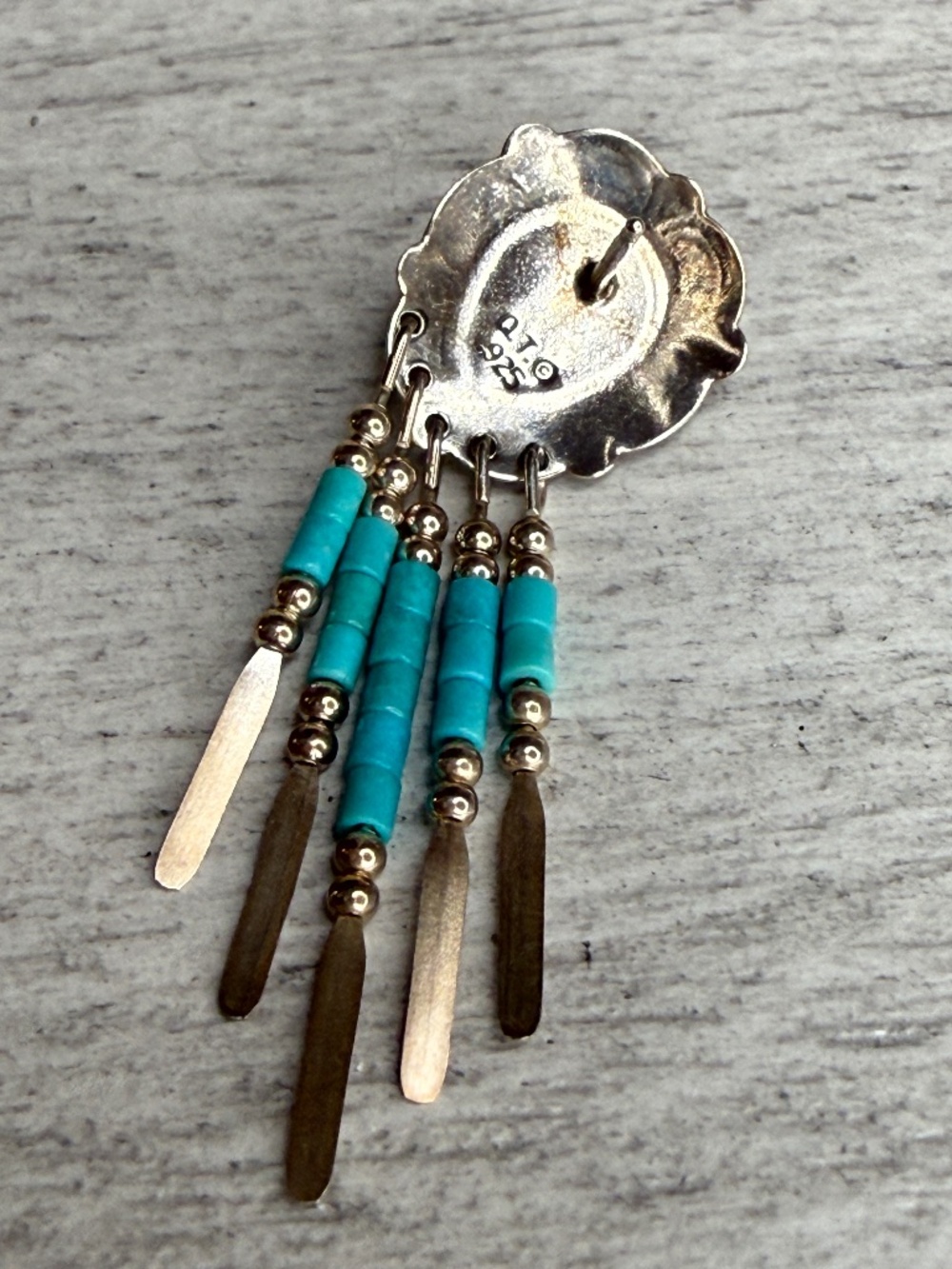 Vintage Southwestern QUOC QT 925 Sterling Silver Turquoise Dangle Post Earrings - Picture 4 of 4